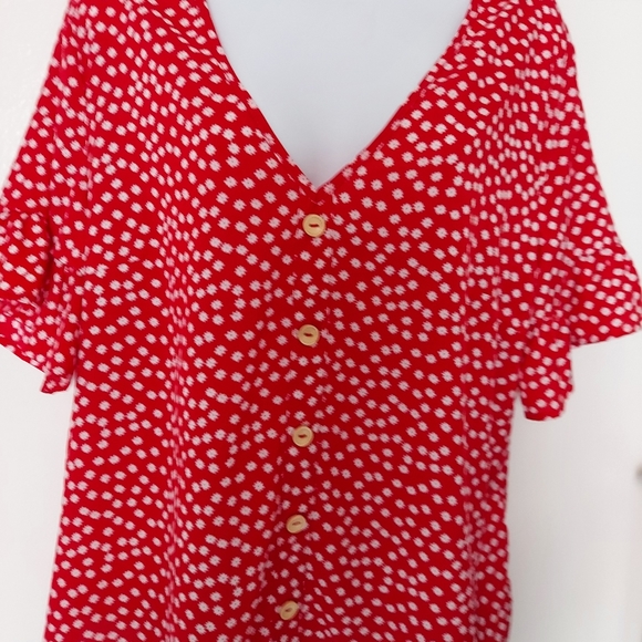 SHEIN Tops Shein Red Womens Blouse With Small Flowers Ruffled